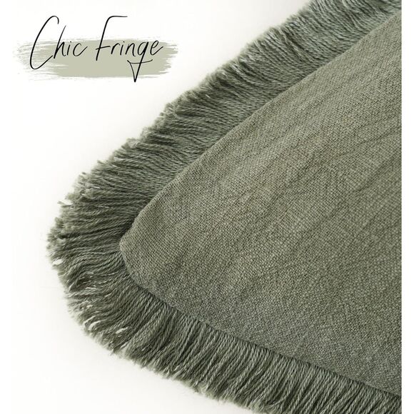 Decorative Linen Fringe Throw Pillow Covers Boho  24x24" Olive Green x2 NEW - Picture 2 of 6